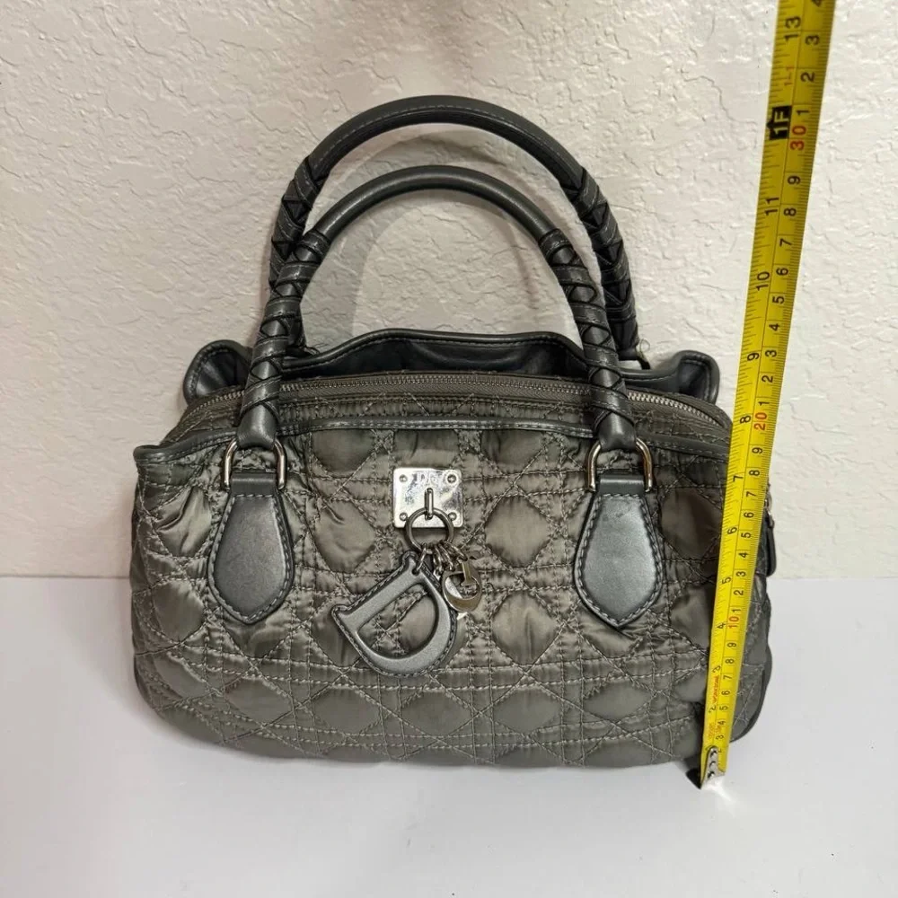 Christian Dior Vintage Iconic Cannage Lady Boston Bag in Metallic Grey - Picture 3 of 16